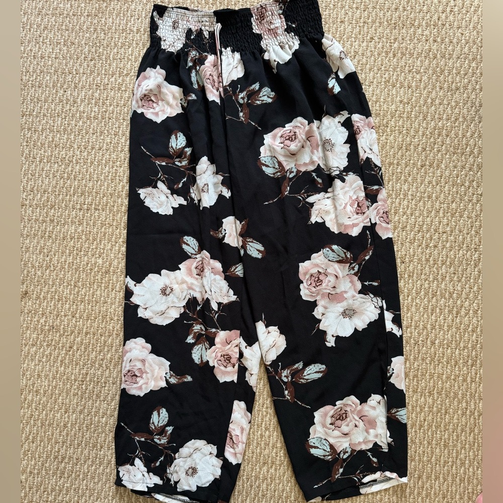 Floral Print Flowy Pants Wide Leg